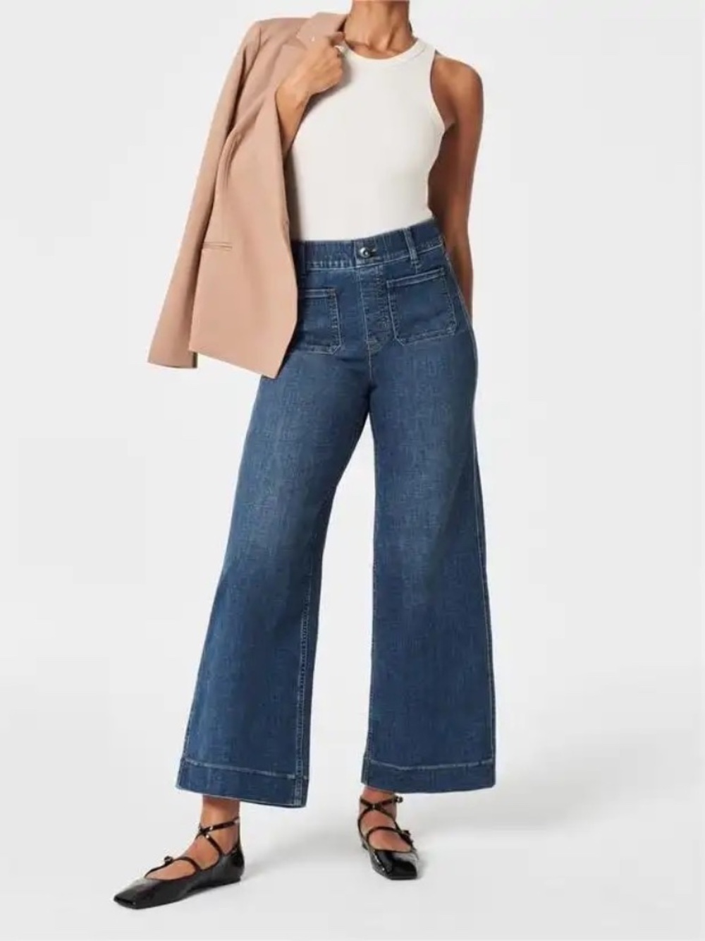 Tummy Control Cropped Wide-Leg Jeans, Blue, 2XL (18-20)